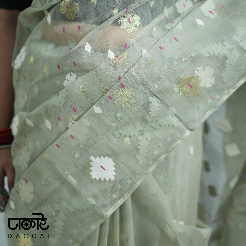 Ash Blonde dhakai Jamdani Saree