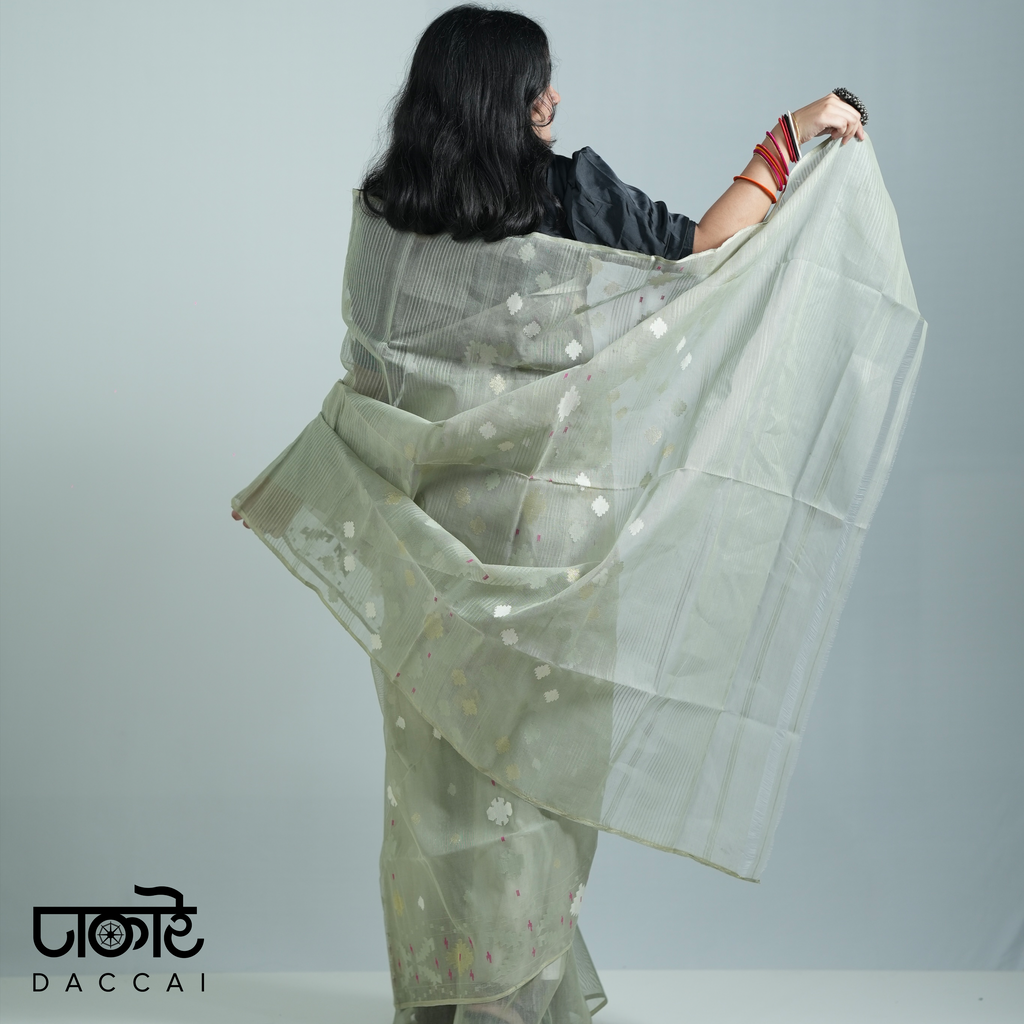 Ash Blonde dhakai Jamdani Saree