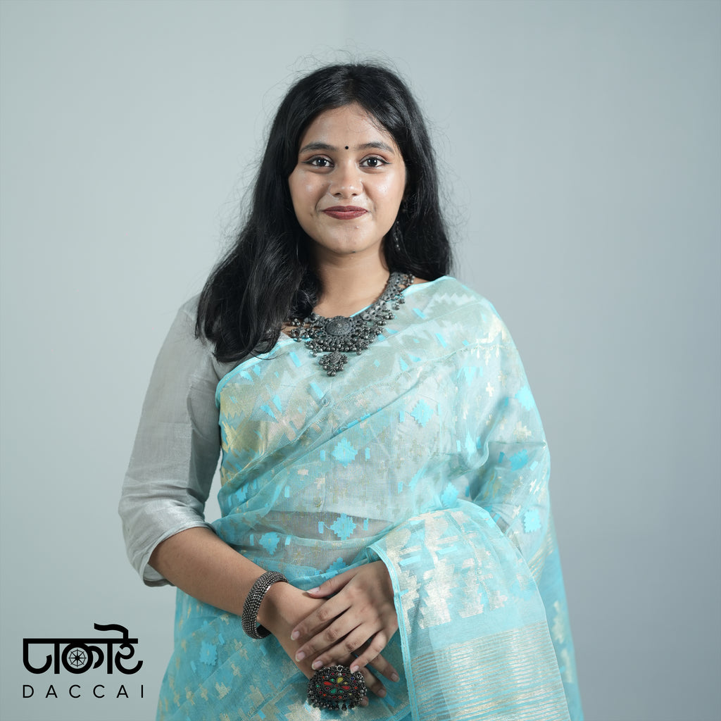 Sky Blue half silk Jamdani Saree