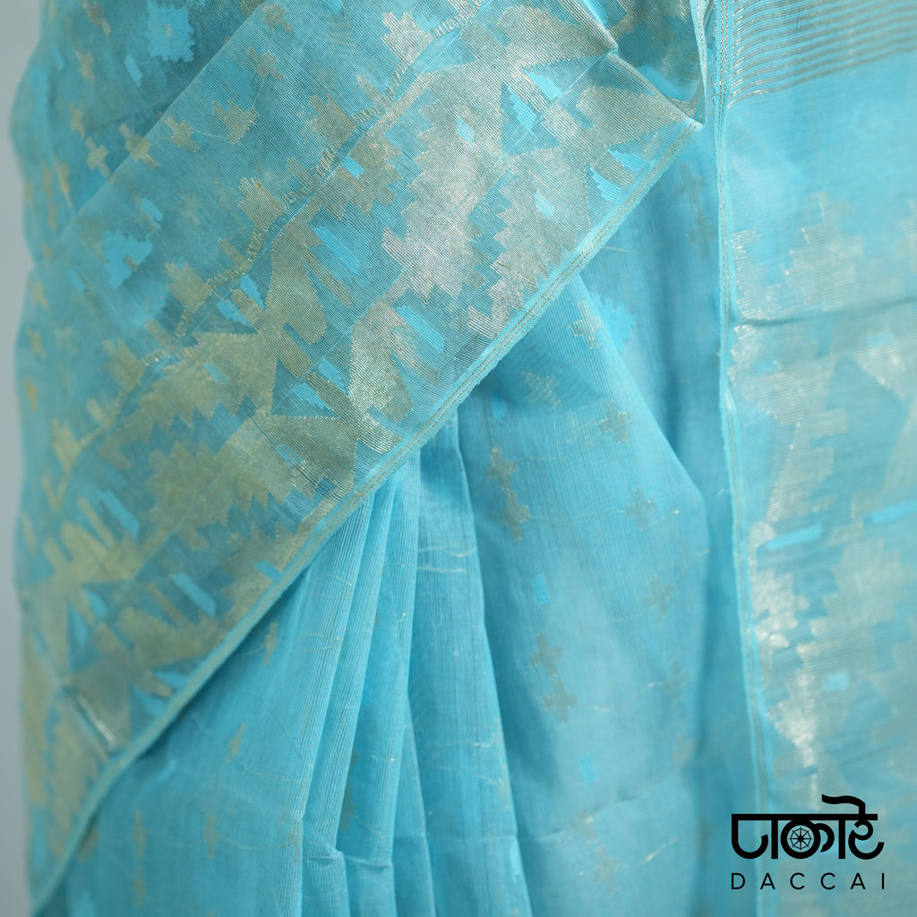 Sky Blue half silk Jamdani Saree