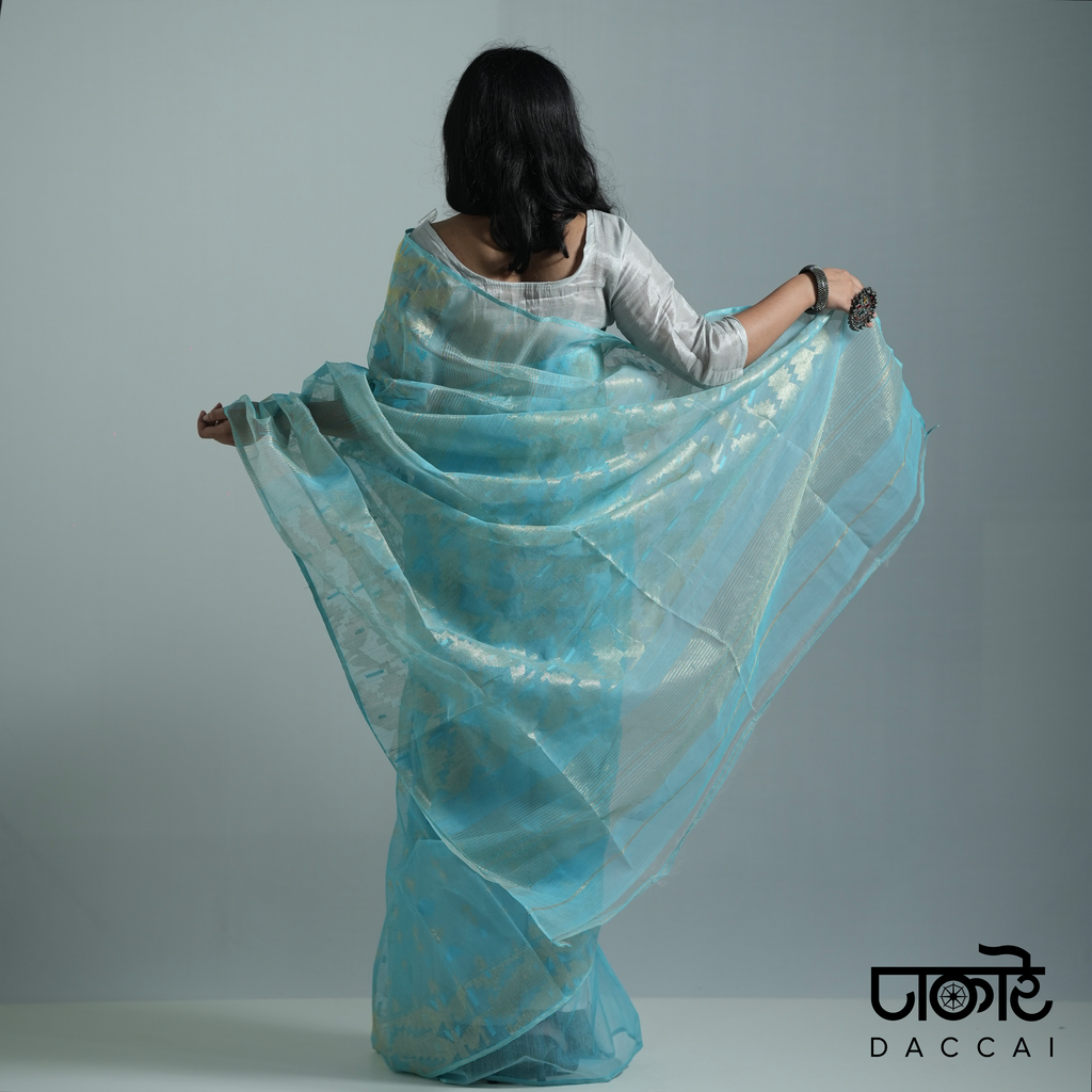 Sky Blue half silk Jamdani Saree