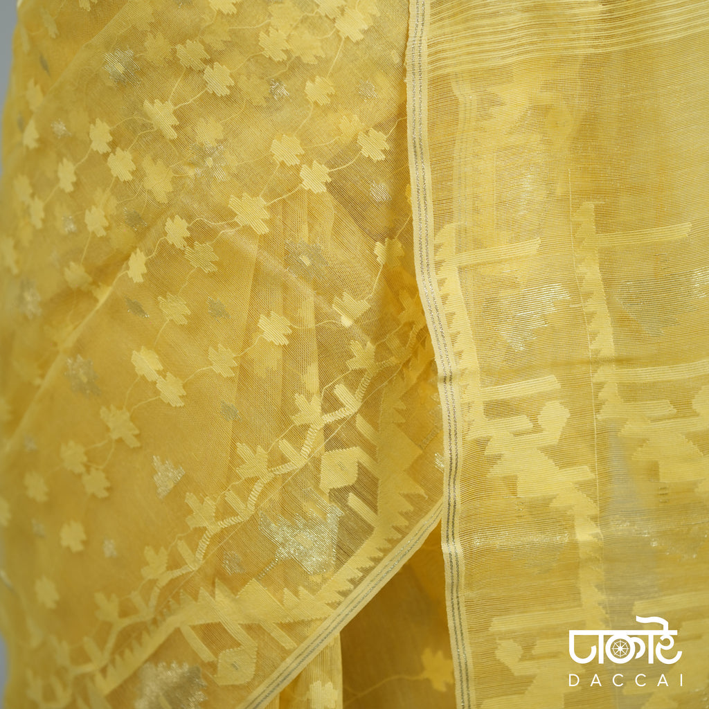 Yellow half silk Jamdani Saree