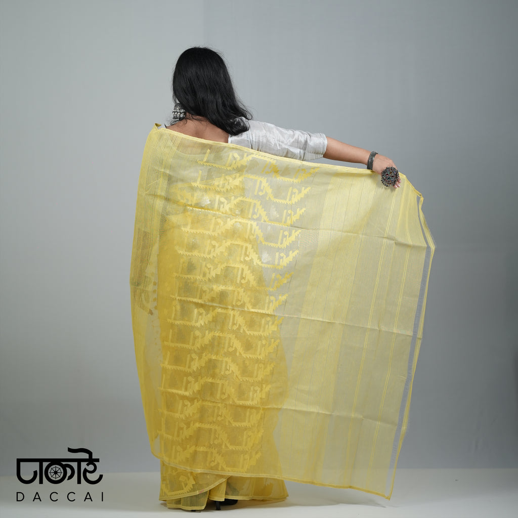 Yellow half silk Jamdani Saree