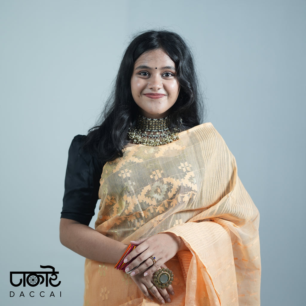 Apricot original Jamdani Saree