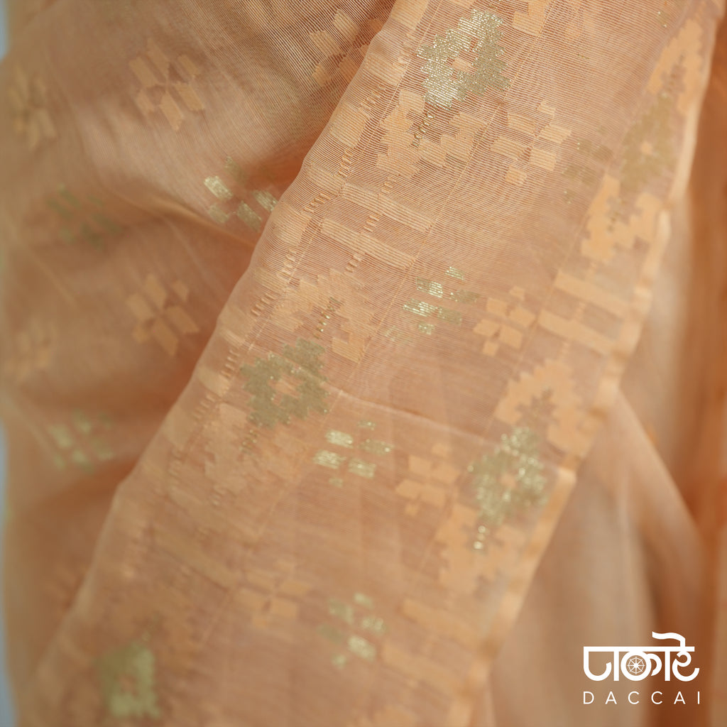 Apricot original Jamdani Saree