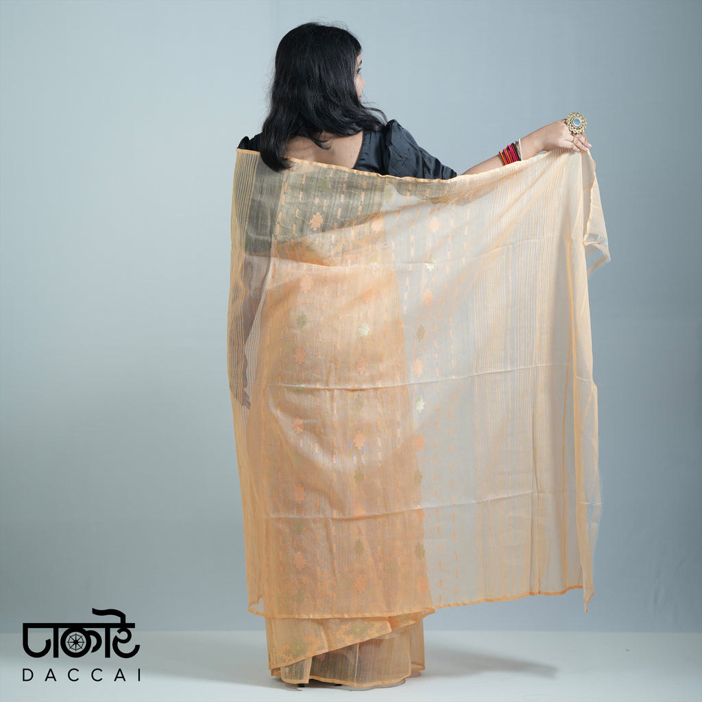 Apricot original Jamdani Saree