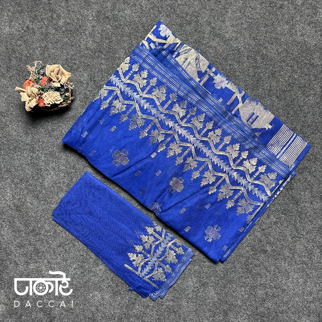 Blue half silk Jamdani Saree