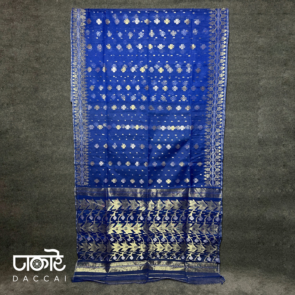Blue half silk Jamdani Saree