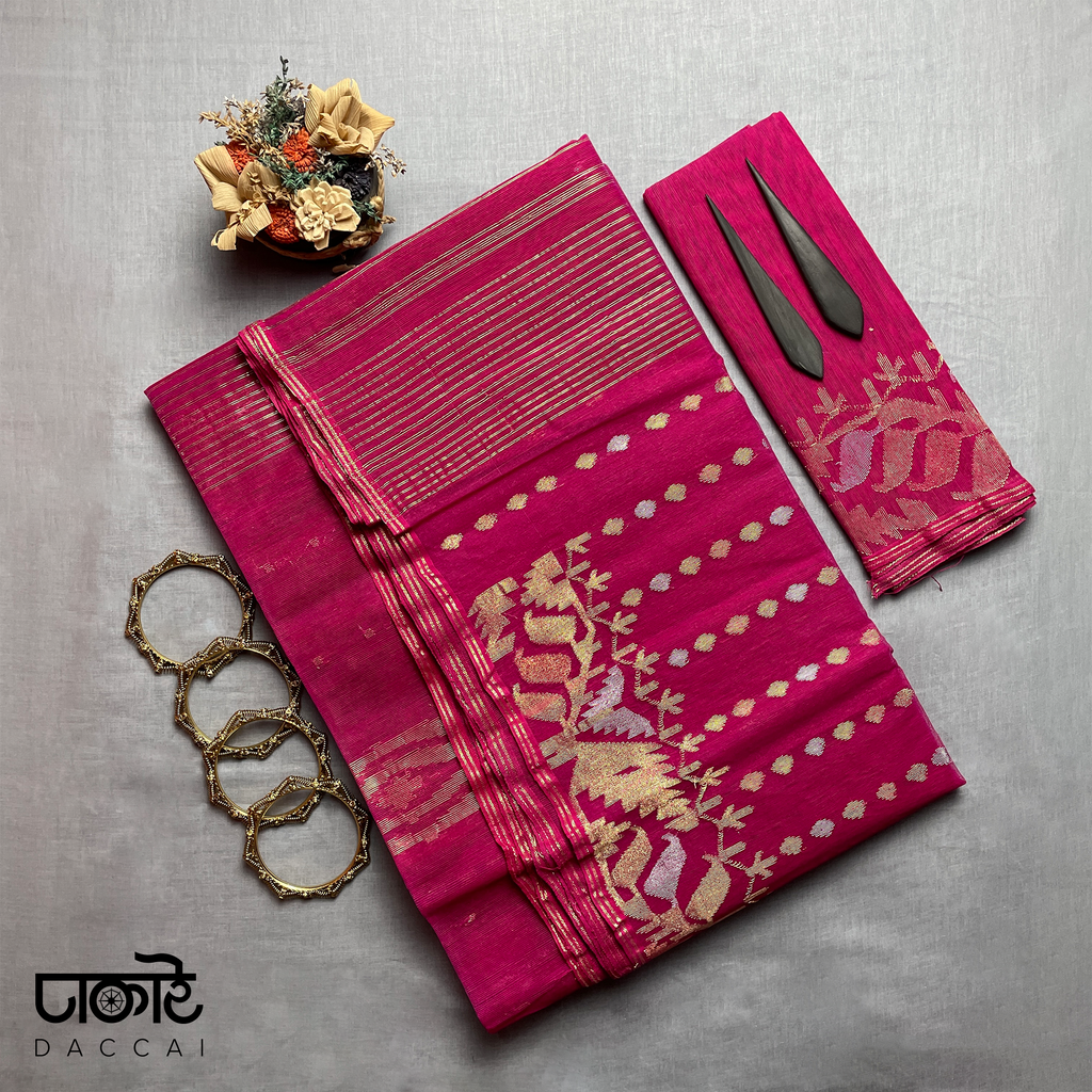 Dhakai Dark Pink Jamdani Saree