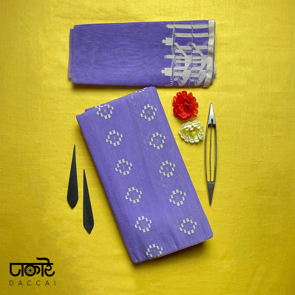 Medium Purple Jamdani Saree With white Tone