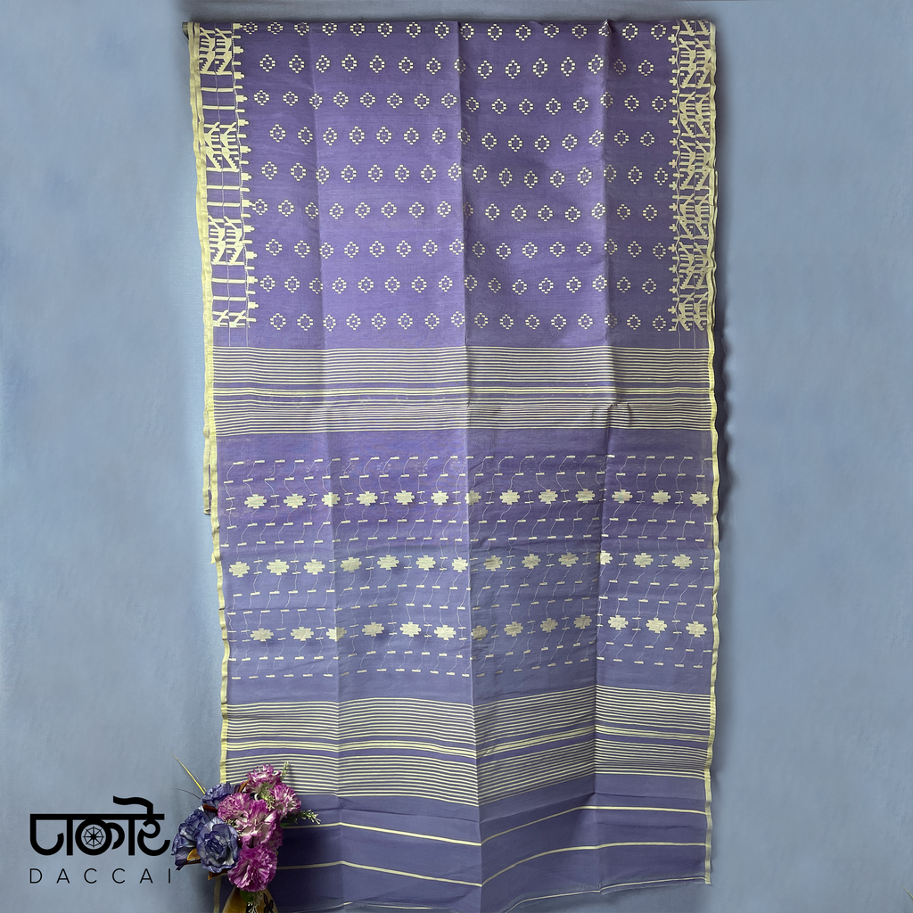 Medium Purple Jamdani Saree With white Tone