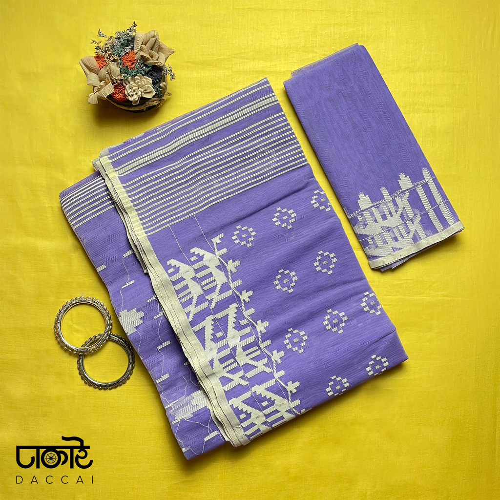 Medium Purple dhakai Jamdani Saree With white Tone