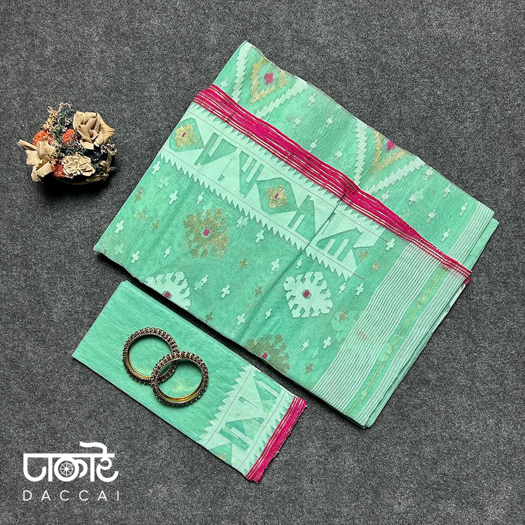 Paste half silk Jamdani Saree with Pink Contrast