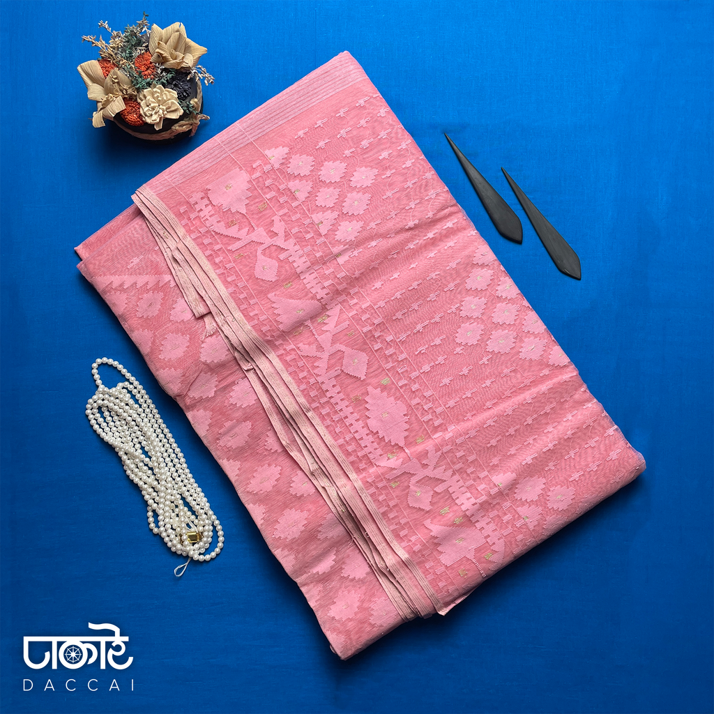 Peach dhakai Jamdani Saree