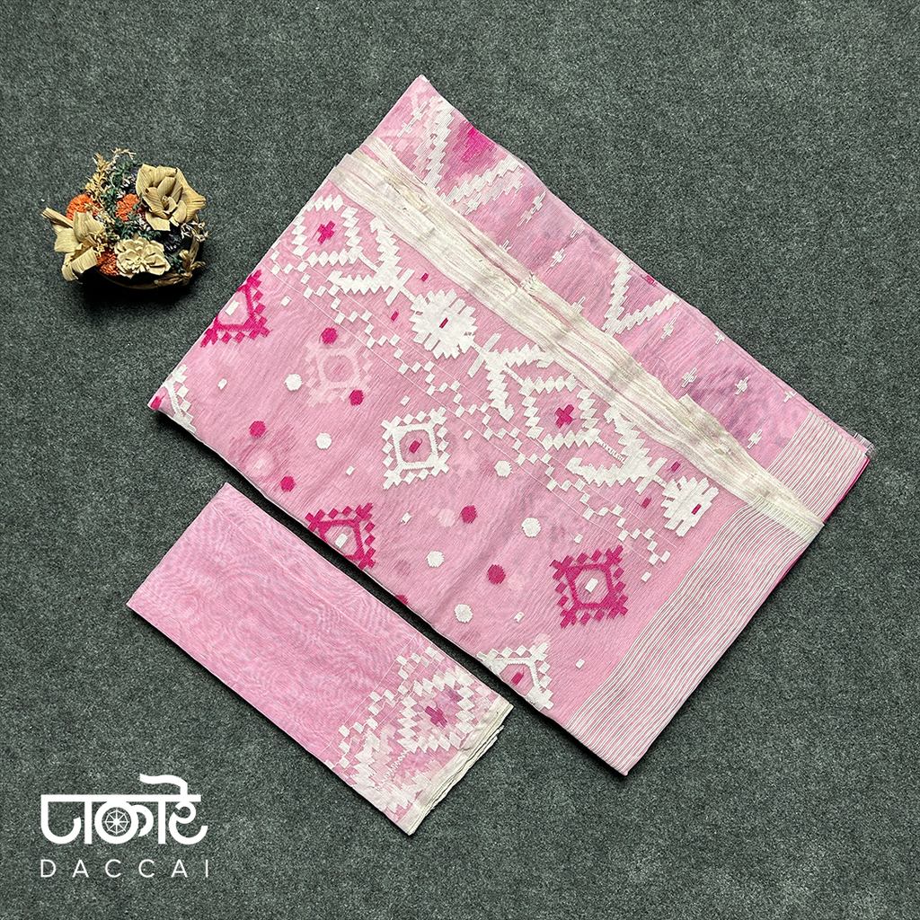 Pink half silk Jamdani Saree