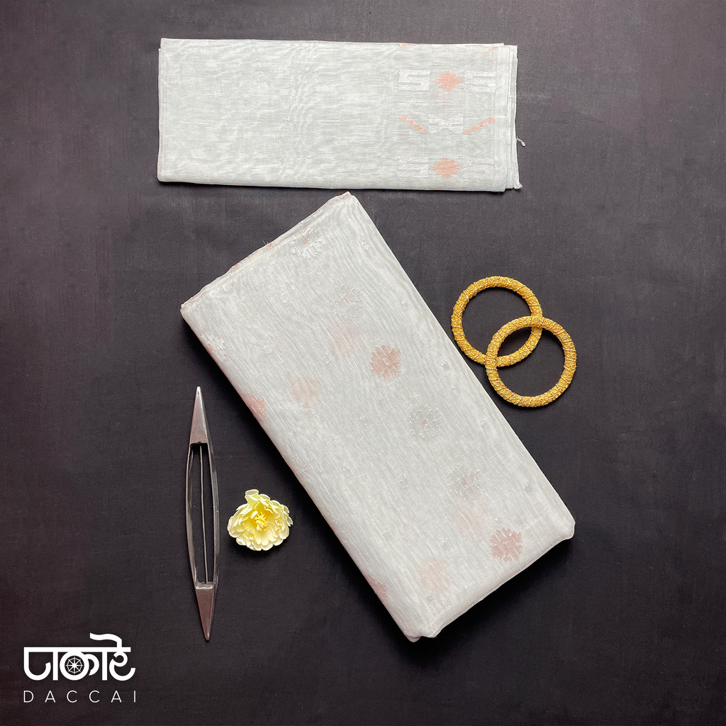 Premium Platinum dhakai Jamdani Saree