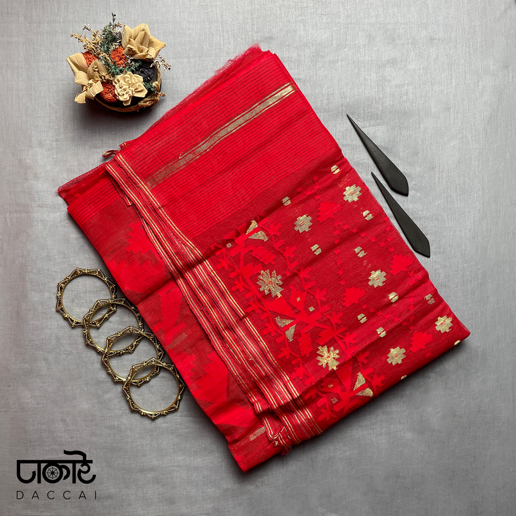 Red dhakai Jamdani Saree